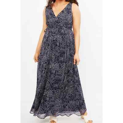 #ad Motherhood Maternity Navy Blue Chiffon Maxi Dress V Neck Size Medium $45.00
