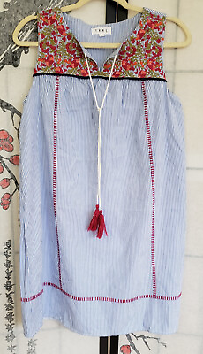 THML Cotton Sleeveless Striped Blue White Embroidered Dress Boho Summer Size M $15.00
