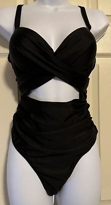 #ad Ladies One Piece Black Swimsuit Cutouts Size Medium $23.69