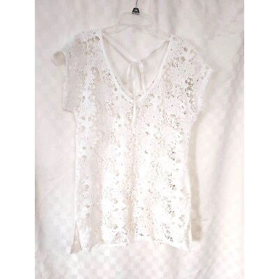 #ad White Lace Swim Cover Up with Cap Sleeves. Size S M $20.95