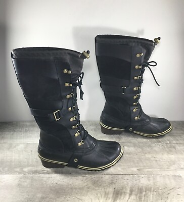 #ad Sorel NL2033 Conquest Carly Waterproof Black Leather Womens Boots Size 10 $110.48