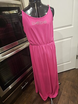 #ad Bebe Sleeveless Pink Dress Or Bathing Suit Cover Up Pink Long Maxi Dress XL $38.00