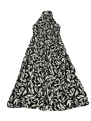 #ad Women#x27;s Sz Large Black amp; White Maxi Dress w Front Slit and Elastic Waist $24.99