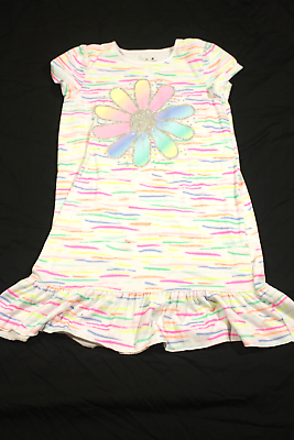 Jumping Beans Girls Dress White with Multi color Lines Flower Size 6 25quot; $6.00