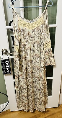 #ad Tiare Hawaii Maxi Dress Summer Cold Shoulder Wide Sleeves Sz S M $17.60