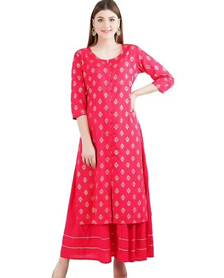 #ad Indian Pakistani Traditional Style Women#x27;s Rayon Printed Kurti with Skirt $39.99