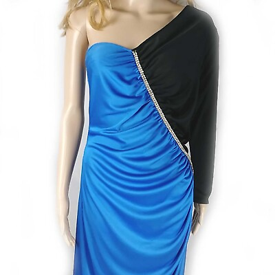 Unbranded 1 Shoulder Cocktail Dress Rhinestones Black Blue Size 11 12 $14.99