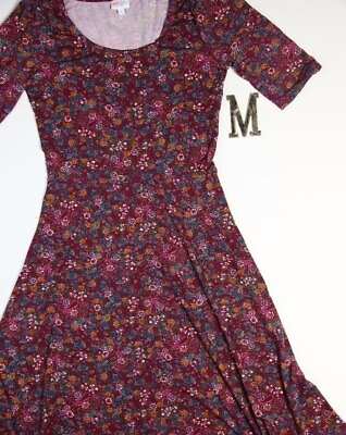 #ad Lularoe Ana Short Sleeve Maxi Dress Burgundy Floral Print Soft Jersey M NWT $23.99