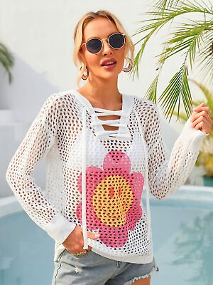 #ad #ad Floral Lace Up Sheer Hooded Beach Cover Up $34.95