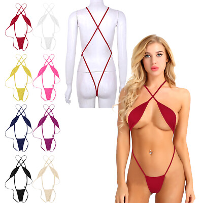 #ad Womens Sexy Halter G string Bikini One Piece Strappy Criss Cross Bikini Swimsuit $7.51