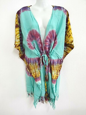 #ad Women Tie Dye Cardigan Top Beach Cover Up Kimono Romper Tassel Kaftan Summer TDC AU $22.95