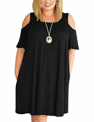 #ad Cold Shoulder Summer Casual T Shirt Dress Plus Size Short Sleeve Loose Swing W P $33.89
