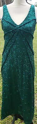 #ad Zara Green Sequin Coctail Party Dress Sleeveless Size Small Spider Web Stiching $64.99