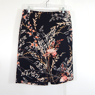 TALBOTS skirt pencil straight floral knee length cotton zip up black 10 $17.59