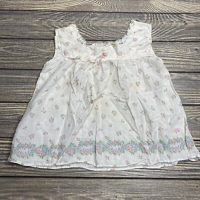 #ad Vintage Baby Infant Clothes White Pink Flowers Roses Summer Sundress Lace Trim $20.99