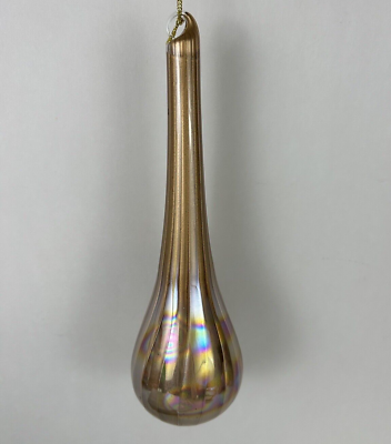 #ad Dillards Iridescent Gold Tan 8quot; Glass Teardrop Christmas Ornament Blown Glass $12.50
