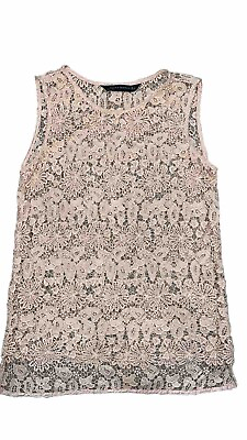 #ad ZARA Women#x27;s Wamp;B COLLECTION Light Pink Mesh Lace Floral Top Size Small Boho $17.99