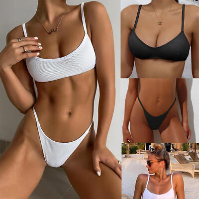 #ad Sexy Women Bikini Halter Padded Bra Thong G string Swimwear Beachwear Lady Girls $23.39
