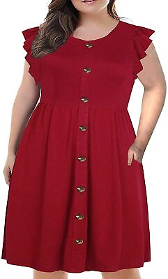 BEDOAR Women#x27;s Summer Plus Size 26 Burgundy Ruffle Button Down Casual Dress Soft $18.07