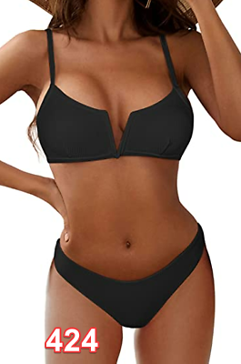 #ad ZAFUL Women#x27;s High Cut Bikini Sets Ribbed V Wire Cami Bikini Two Piece Swimsuit $19.63