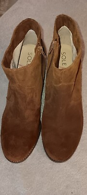 #ad Sole Society Ladies Brown Leather Wedge Boots Size 11M Very Good Condition $12.95