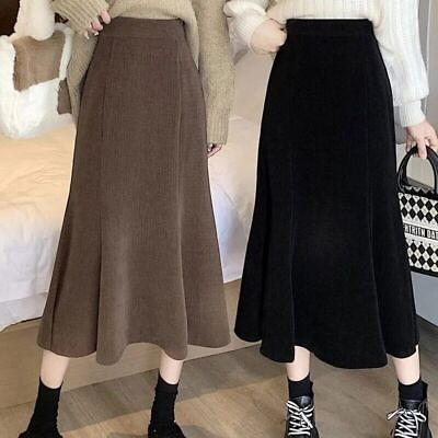 #ad Long Skirt Woman Autumn Winter High Waist Midi Skirts Women Elastic Skirts $32.15