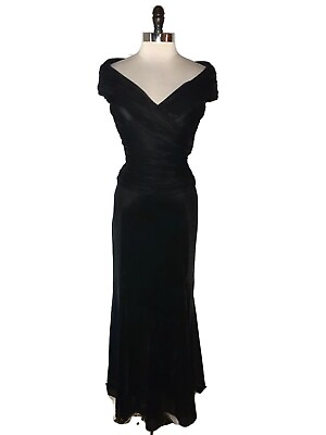 #ad ALEX EVENINGS Size 8 Maxi Dress Black Off Shoulder Cap Sleeve Stretch $39.99