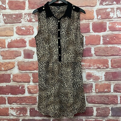 Guess Dress Womens Large Tan Black Animal Abstract Print Pullover Sleeveless $18.99