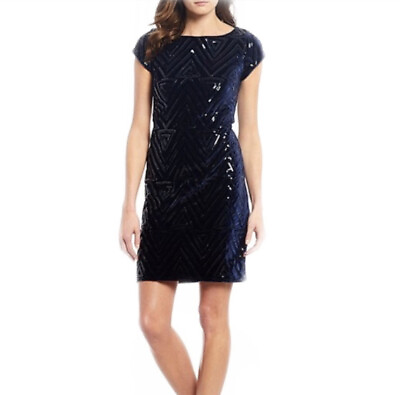 #ad Eliza J Sheath Dress Velvet Sequins Navy Blue Cocktail Party Women’s Size 4 $55.00