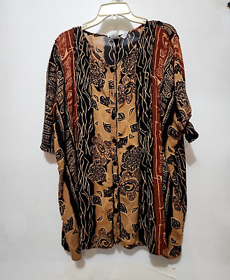 Roaman#x27;s Womens Hawaiian Red amp; Brown Floral Top Blouse Summer Plus Size 6X $22.50
