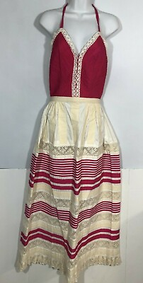 #ad Vintage Dress XS Folk Mexican Georgias Boutique Yucatan Pink White $59.50