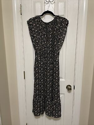 #ad J. Crew Mercantile Floral Maxi Dress Black Lined Women#x27;s XL Pockets Ruffle Hem $32.95