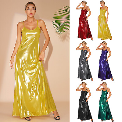Womens Metallic Glitter Dress V Neck Spaghetti Strap Sparkle Cocktail Dresses $18.52