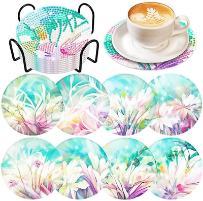 8 PCS Boho Flower Diamond Painting Art Coaster with Holder DIY Boho Flower Diamo $20.16