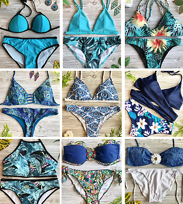 #ad Women Swimwear Bikini Set Push up Padded Bra Blue Hot Bathing Suit Swimsuit USA $11.72