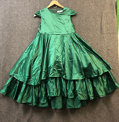 #ad Girls Ruffle Maxi Dress Gree Color Cap Sleeve Party Round Neck Size 12T NWT $14.99