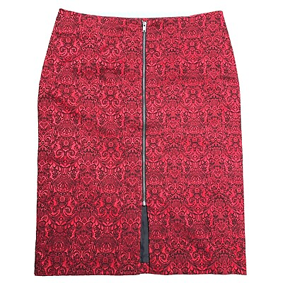 #ad Worthington Damask Jacquard Pencil Skirt 16W Full Zip Front Slit Lined Red Black $26.40