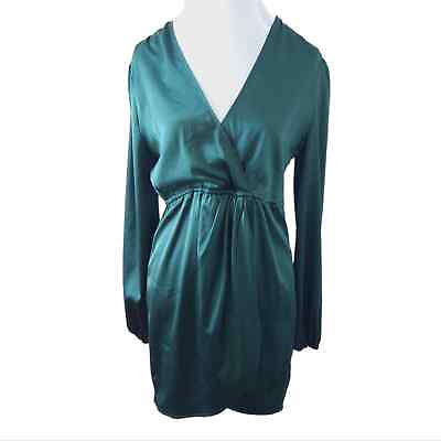 #ad Green Cocktail Dress Large Holiday Christmas Sateen Long Sleeve Party Dress $26.09