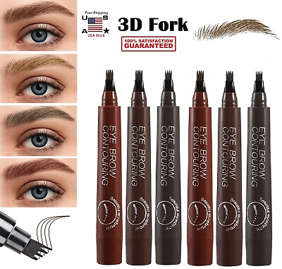 #ad #ad 2× Fork 3D Eye Brow Pencil Waterproof Microblading Tattoo Eyebrow Ink Pen Makeup $7.55