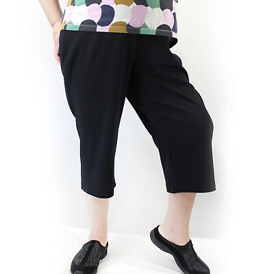 #ad Catherines Black Relaxed Stretch Waist Pants Capri Plus Petite 3X 26 28WP $31.99