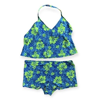 #ad Vintage 90s Catalina swimsuit Plus Size 3x Blue Green Hawaiian Floral Tropical $38.00