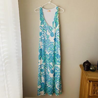 #ad #ad Lilly Pulitzer Crochet Astoria Blue White Beach Resort Maxi Dress Casa Marina L $69.88