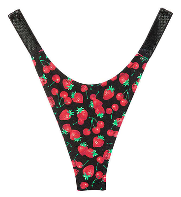 #ad Victoria Secret XS Thong Bikini Bottom Swim Shine Strap LOGO Mixed Berry $32.95