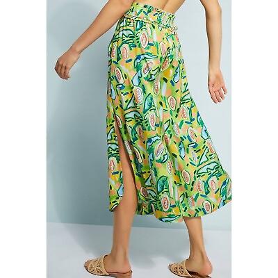 Anthropologie Dorothy Shain Bora Bora Wide Leg Cropped Pants Tropical Beach XS $54.98