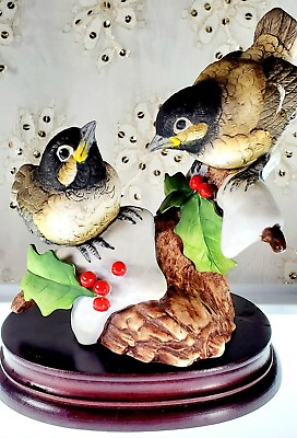 Vintage CHICKADEES Andrea by Sadek 1983 #6726 Holly Berry with Base 6quot;x4.5quot; $22.95