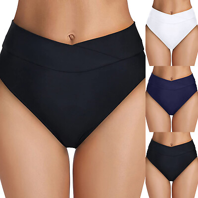 #ad #ad Women High Waisted Bikini Bottoms High Cut Swim Bottom Full plus Bathing Suit $10.99