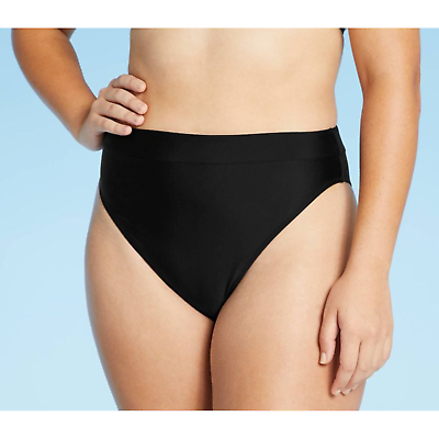 #ad Xhilaration Bikini Bottom Large 8 10 Black High Leg High Waist Cheeky Swimsuit $9.60