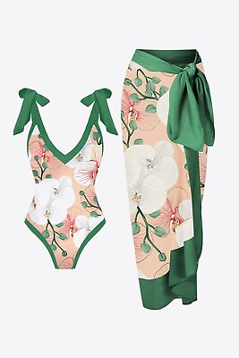 #ad Floral V Neck Bikini Set with Skirt $40.00