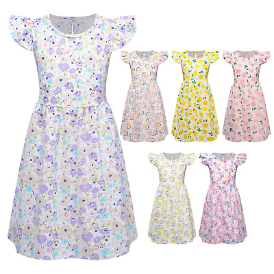 #ad #ad Kids Girls Floral Printed Dress Summer Sundress Short Sleeve Easter Dress Beach $13.34