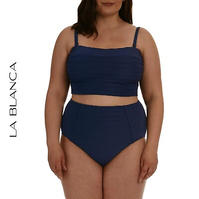 #ad NWT La Blanca Plus Linea Costa Textured Swim Bandeau Bikini Top Bottom 16W 22W $46.99